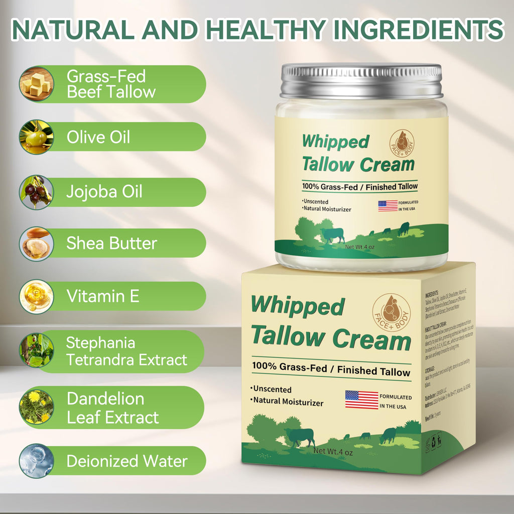 ZIIDII Beef Tallow Moisturizer – Organic Grass-Fed, Unscented Face & Body Balm, 4oz