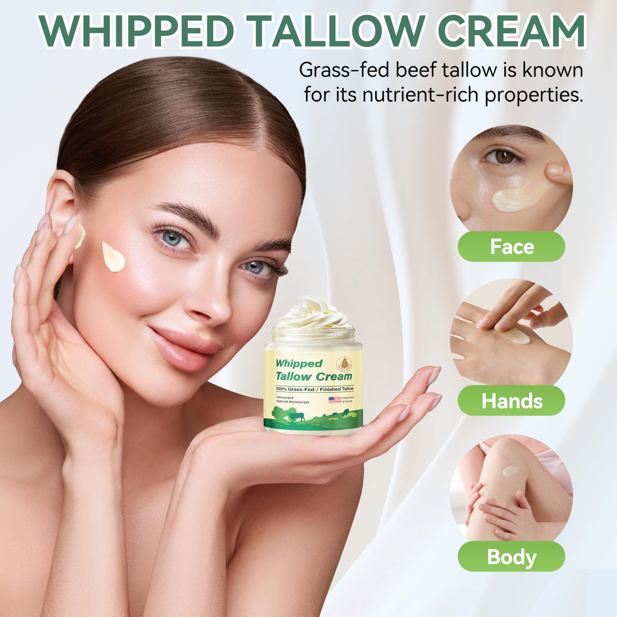 ZIIDII Beef Tallow Moisturizer – Organic Grass-Fed, Unscented Face & Body Balm, 4oz