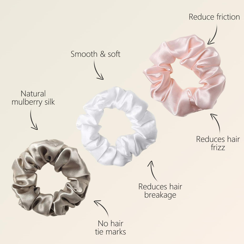 ZIMASILK 100% Mulberry Silk Hair Scrunchies – 19 Momme, Gentle No-Tug (3-Pack)