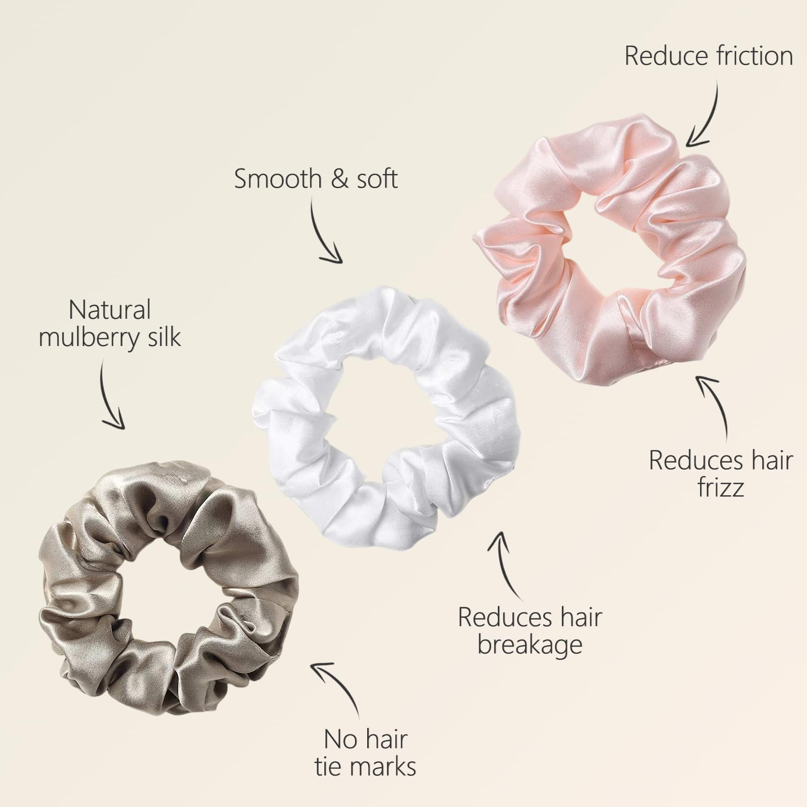 ZIMASILK 100% Mulberry Silk Hair Scrunchies – 19 Momme, Gentle No-Tug (3-Pack)