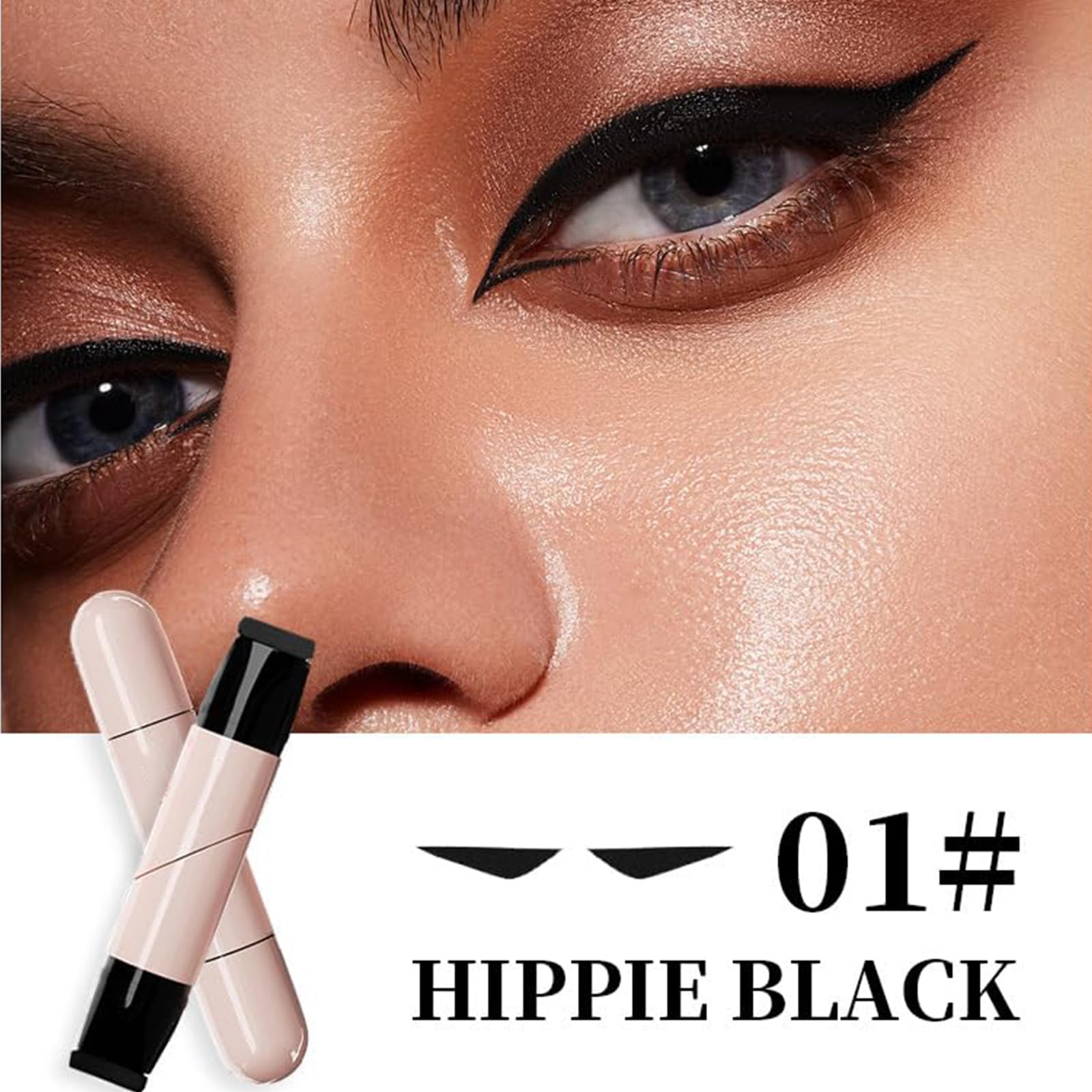 zimdun 2 Pcs Rotating Eyeliner Stamp Set – Foldable Winged Eyeliner Tool, Waterproof & Smudge-Proof (Black & Brown)