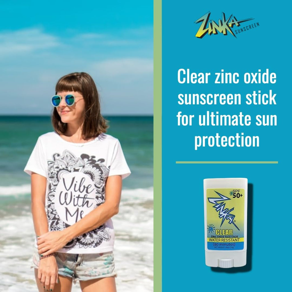 Zinka Clear Zinc Oxide Sunscreen Stick SPF 50 — Travel-Friendly, Non-Greasy & Water-Resistant