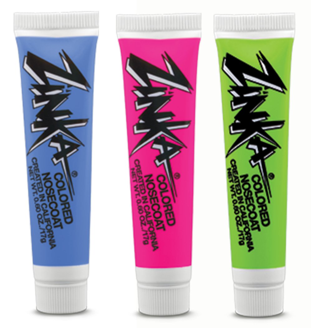 Zinka Colored Nosecoat Zinc Oxide – Water-Resistant 3 Pack Bundle (Blue, Pink, Green) 0.6 oz Tubes
