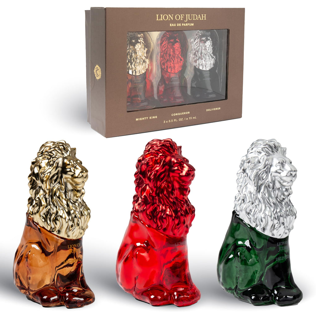 Zion’s Lion of Judah: LION OF JUDAH Travel Size Cologne Set for Men – 3x 15ml EDP in Lion-Shaped Bottle