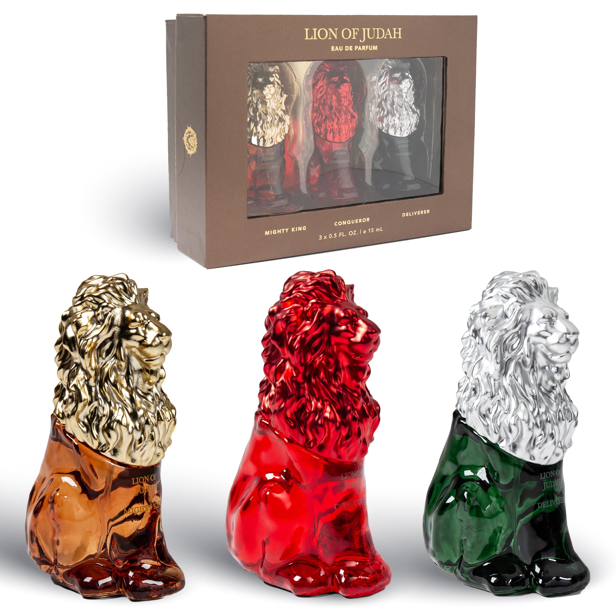 Zion’s Lion of Judah: LION OF JUDAH Travel Size Cologne Set for Men – 3x 15ml EDP in Lion-Shaped Bottle