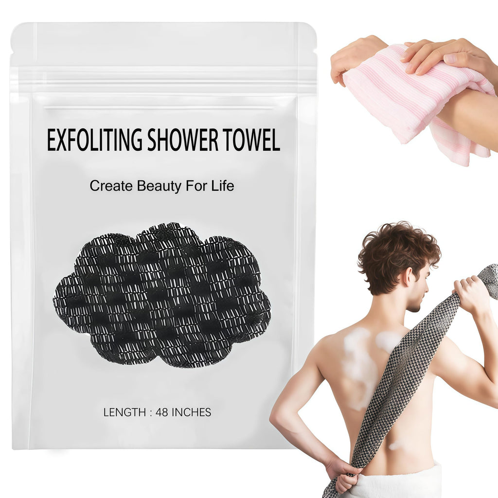 ZIVWAGX Exfoliating Shower Towel – 2-in-1 Body & Face Scrub, Dual-Sided, Black