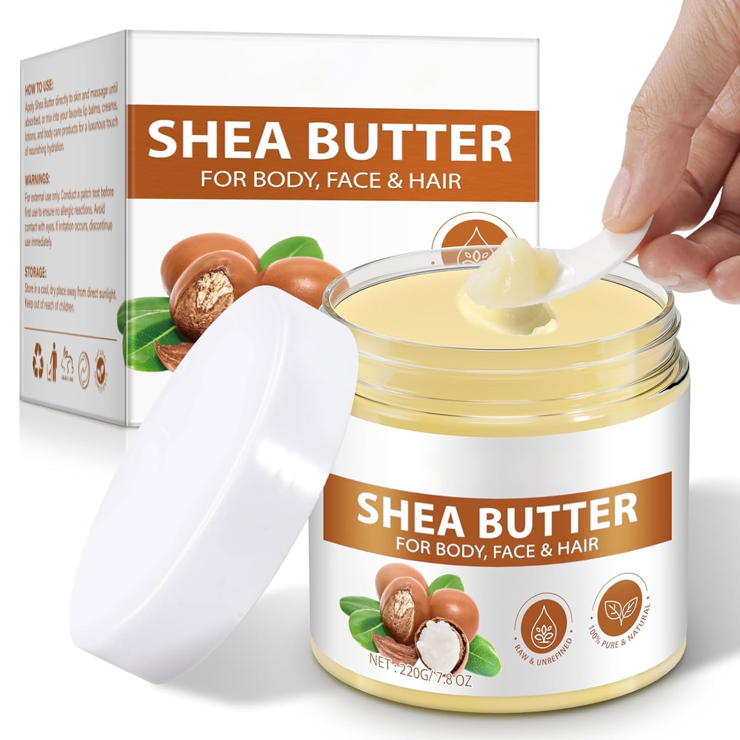 ZIXAOK Organic Raw Shea Butter – 100% Pure & Unrefined, 7.8 oz, Deep Moisture for Skin, Hair & Lips