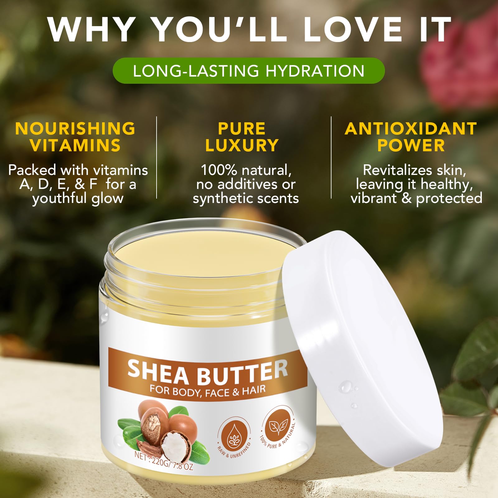 ZIXAOK Organic Raw Shea Butter – 100% Pure & Unrefined, 7.8 oz, Deep Moisture for Skin, Hair & Lips