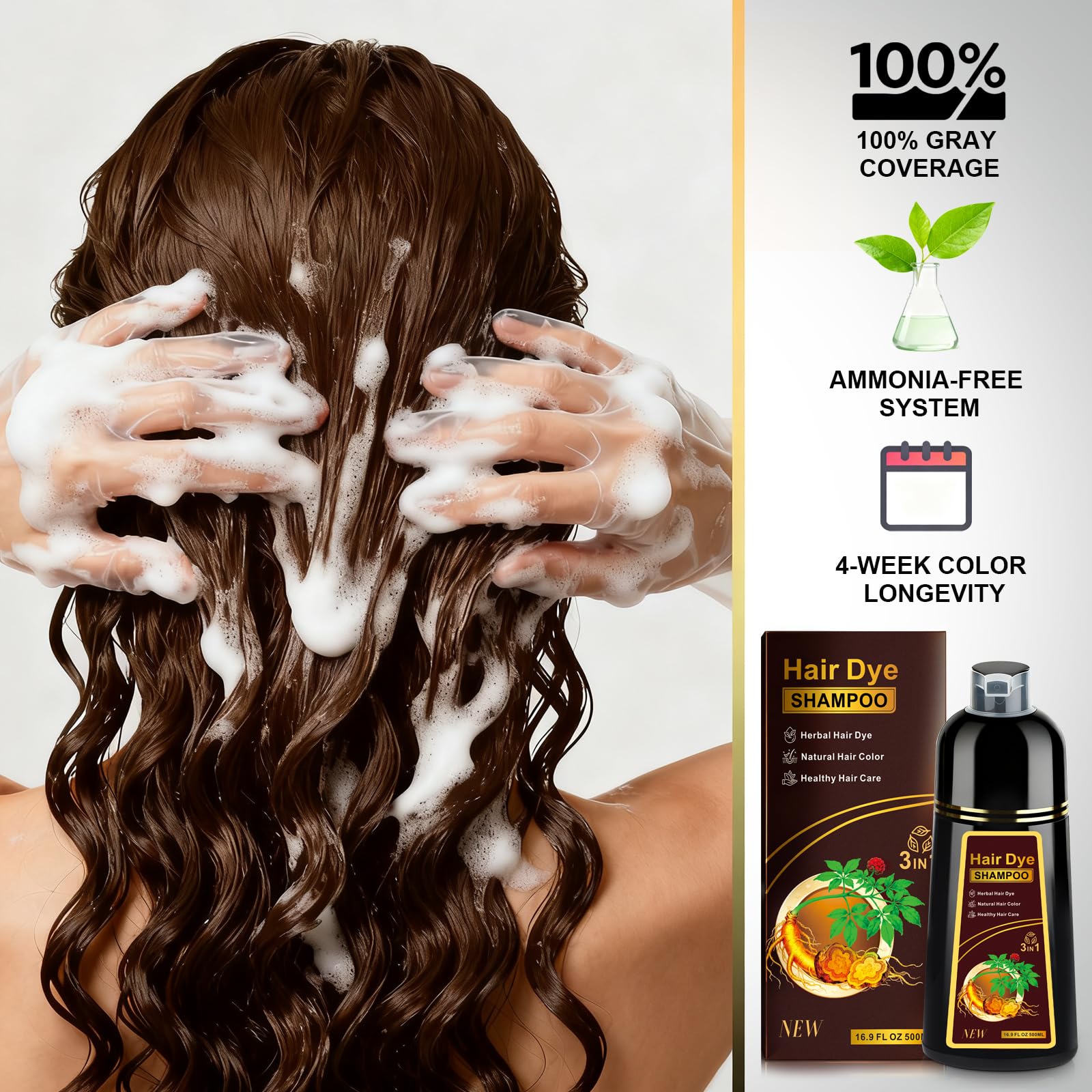 ZIXSIRP Dark Brown Hair Dye Shampoo 3-in-1 for Gray Hair – Herbal Color