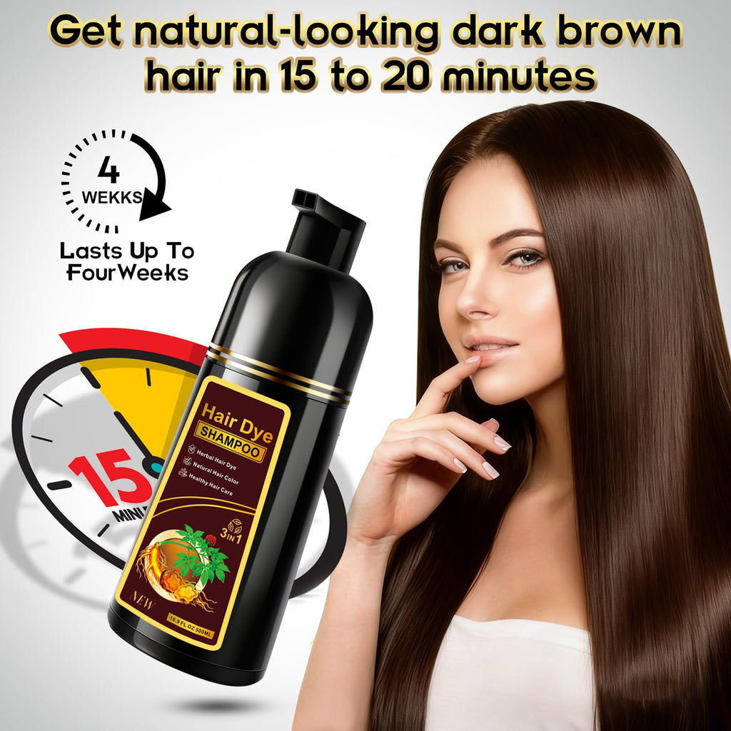 ZIXSIRP Dark Brown Hair Dye Shampoo 3-in-1 for Gray Hair – Herbal Color