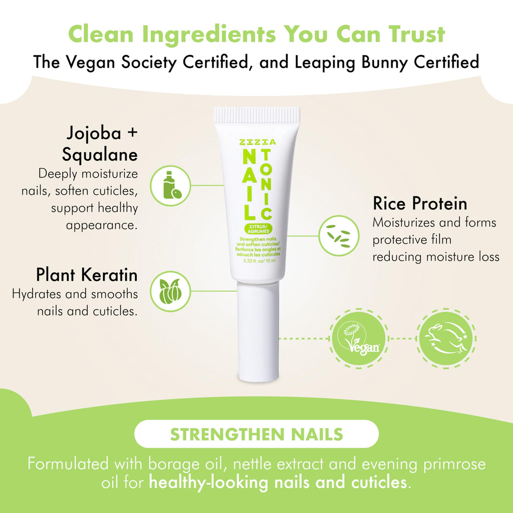 Zizia Botanicals Citrus Nail Tonic – Travel-Size Nail & Cuticle Oil with Squalane, Rice Protein & Jojoba | Mandarin, Grapefruit & Bergamot Scent | Vegan & Cruelty-Free 0.33 fl oz