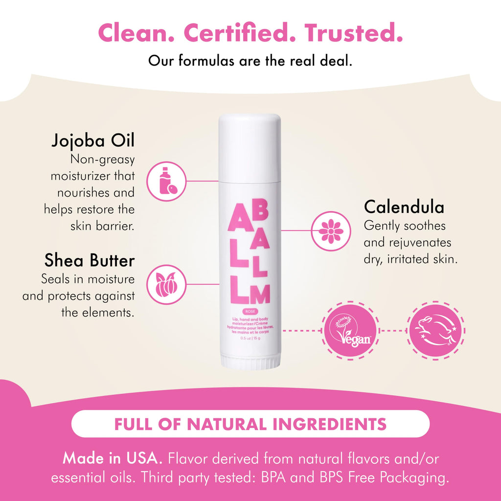 Zizia Rose Multi All Balm Stick – Moisturizing Lip, Hand & Body Balm with Shea Butter & Jojoba Oil