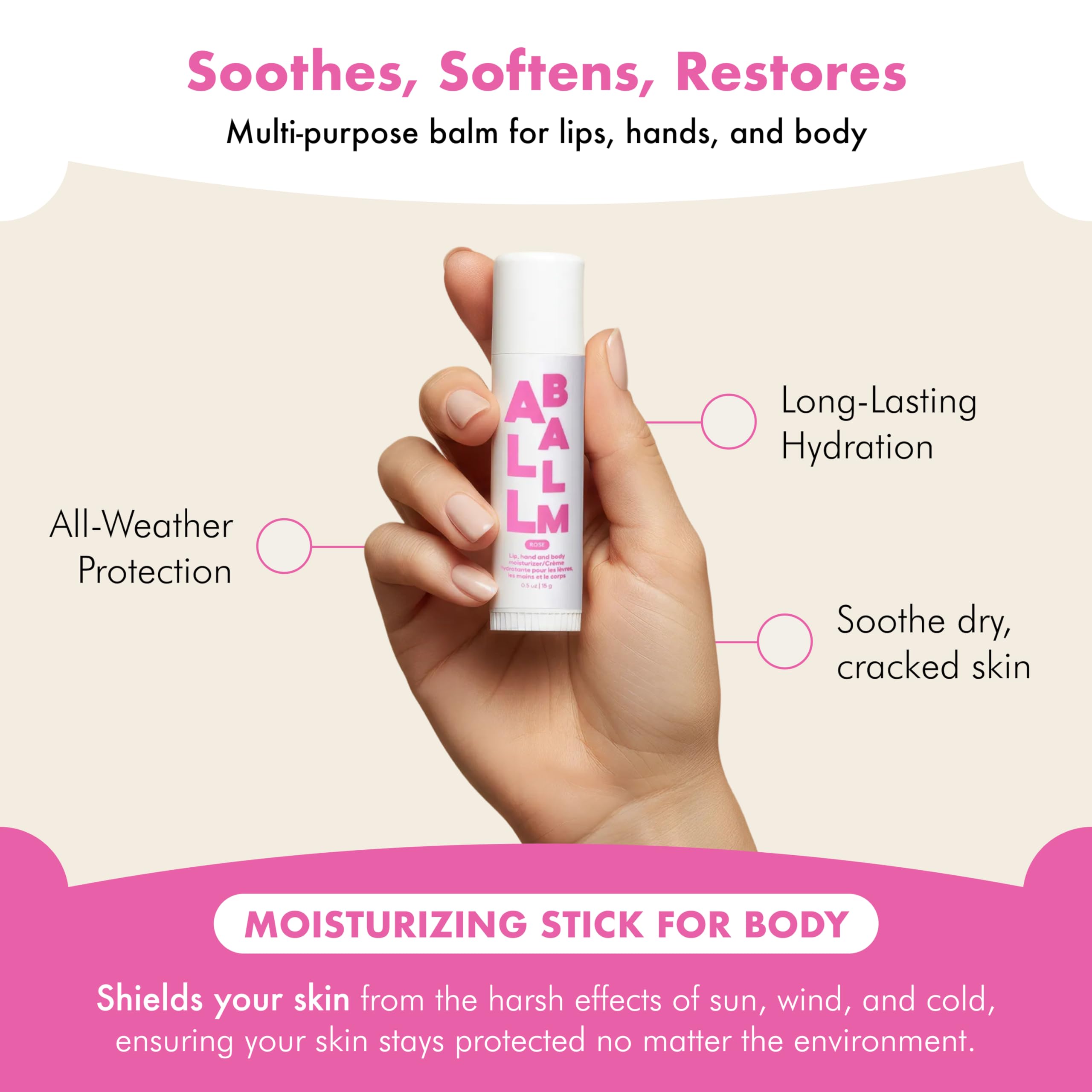Zizia Rose Multi All Balm Stick – Moisturizing Lip, Hand & Body Balm with Shea Butter & Jojoba Oil