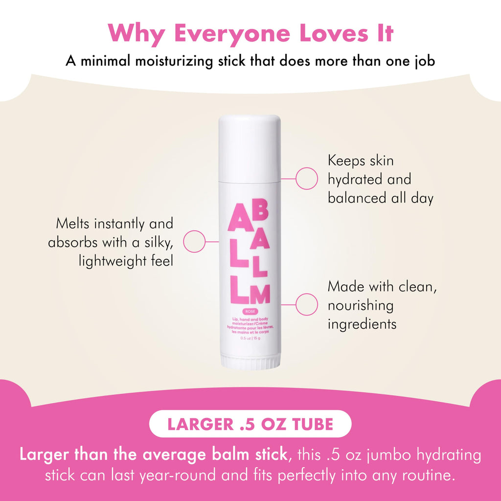 Zizia Rose Multi All Balm Stick – Moisturizing Lip, Hand & Body Balm with Shea Butter & Jojoba Oil