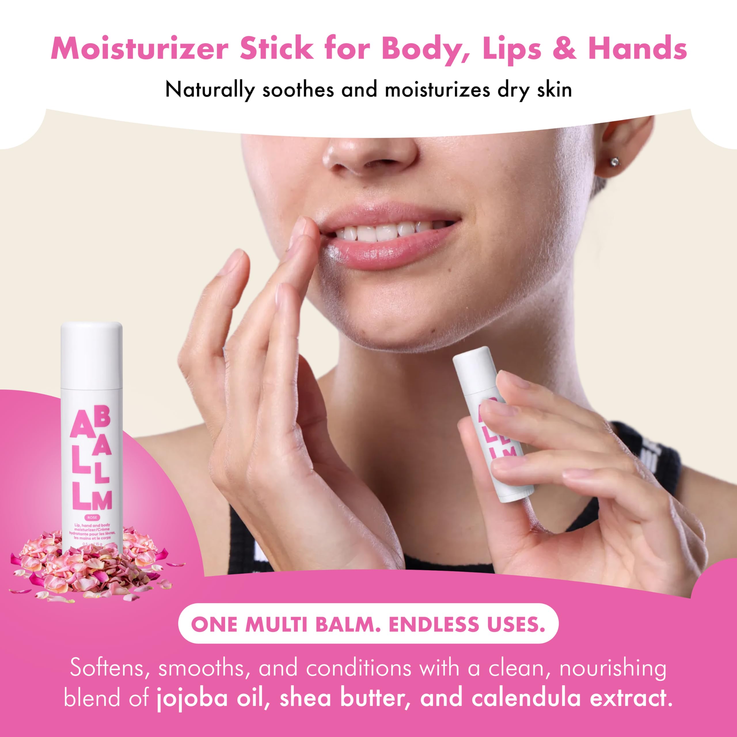 Zizia Rose Multi All Balm Stick – Moisturizing Lip, Hand & Body Balm with Shea Butter & Jojoba Oil