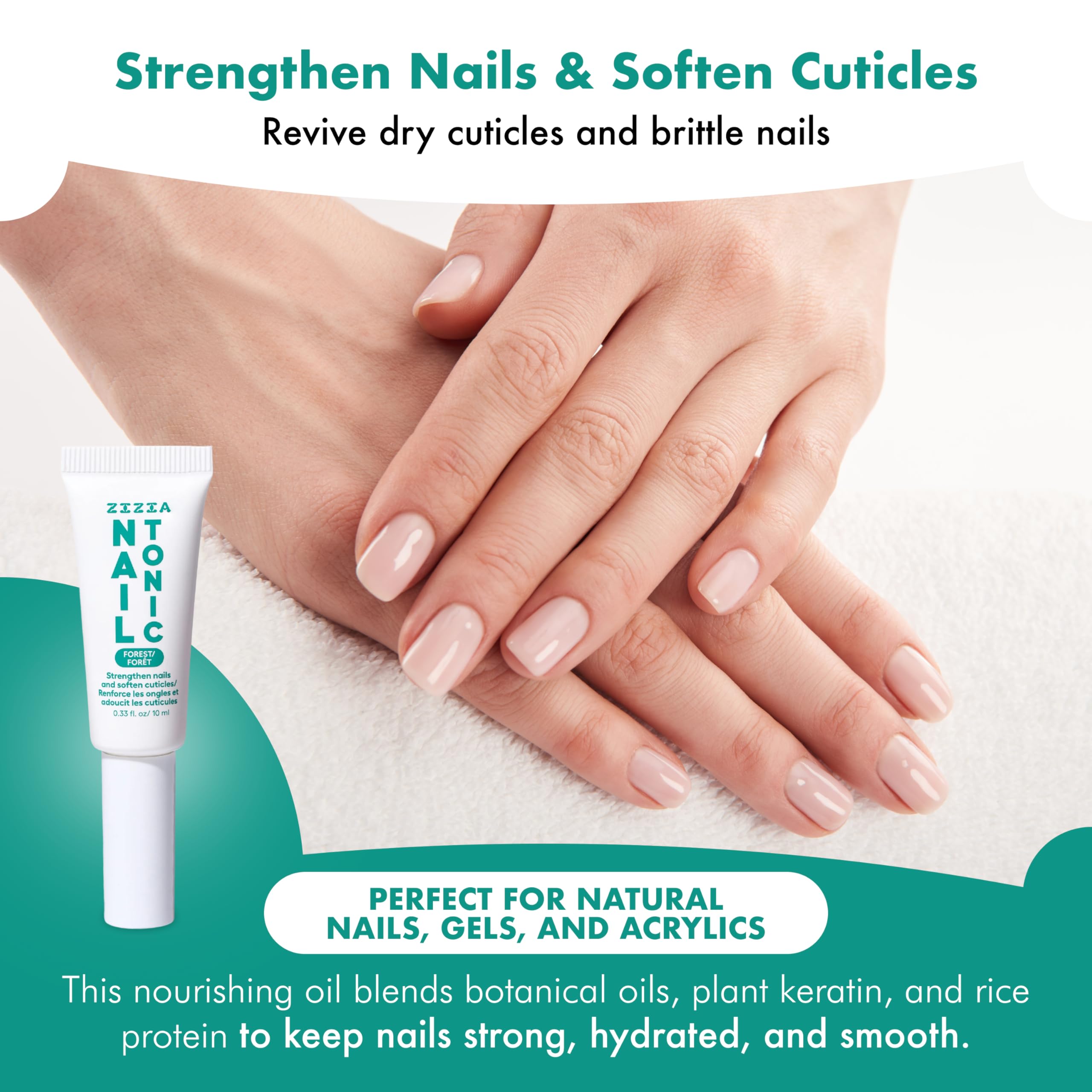 Zizia Forest Nail Tonic – Vegan Nail & Cuticle Oil with Squalane, Rice Protein, Jojoba | Hinoki Cedar Cypress Scent