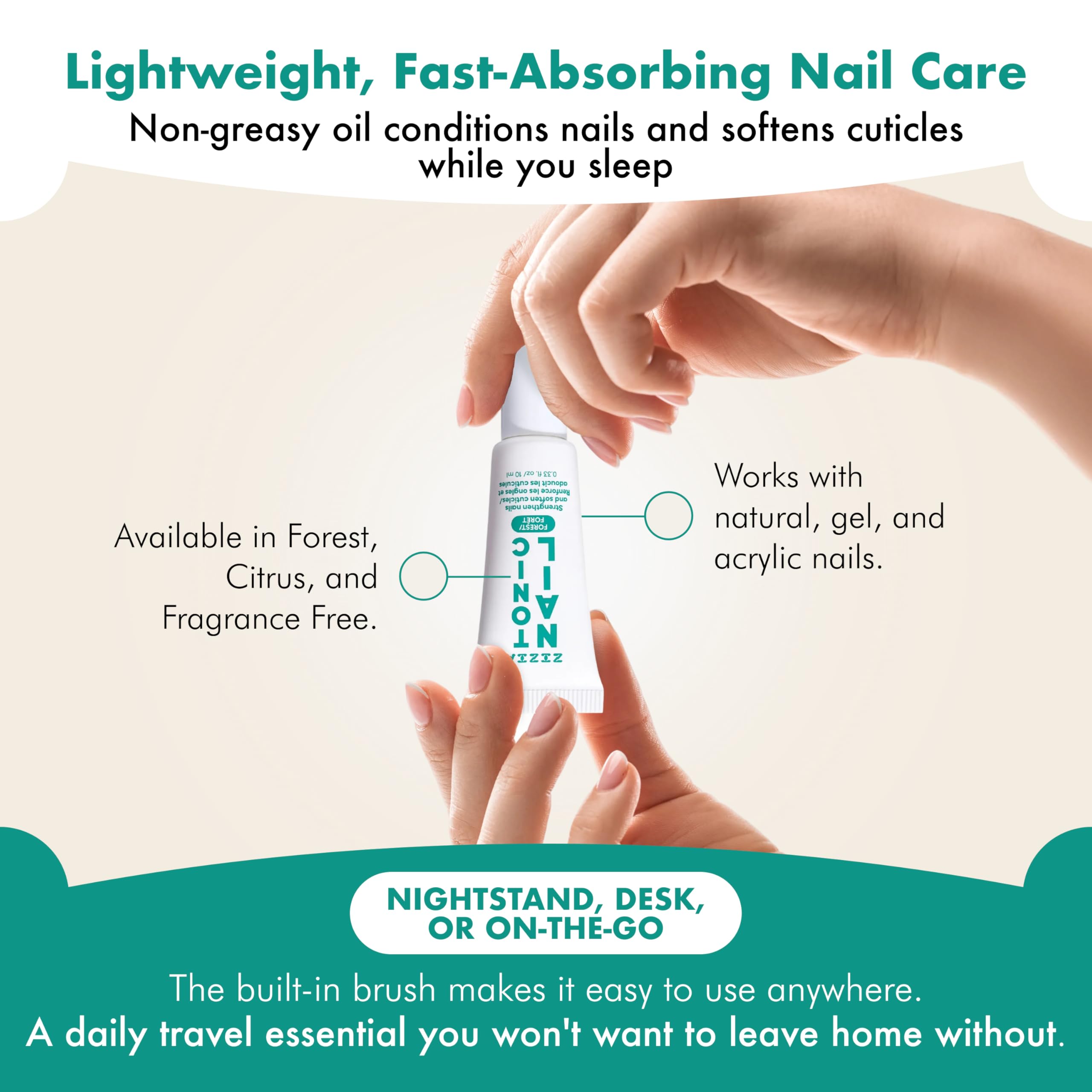 Zizia Forest Nail Tonic – Vegan Nail & Cuticle Oil with Squalane, Rice Protein, Jojoba | Hinoki Cedar Cypress Scent