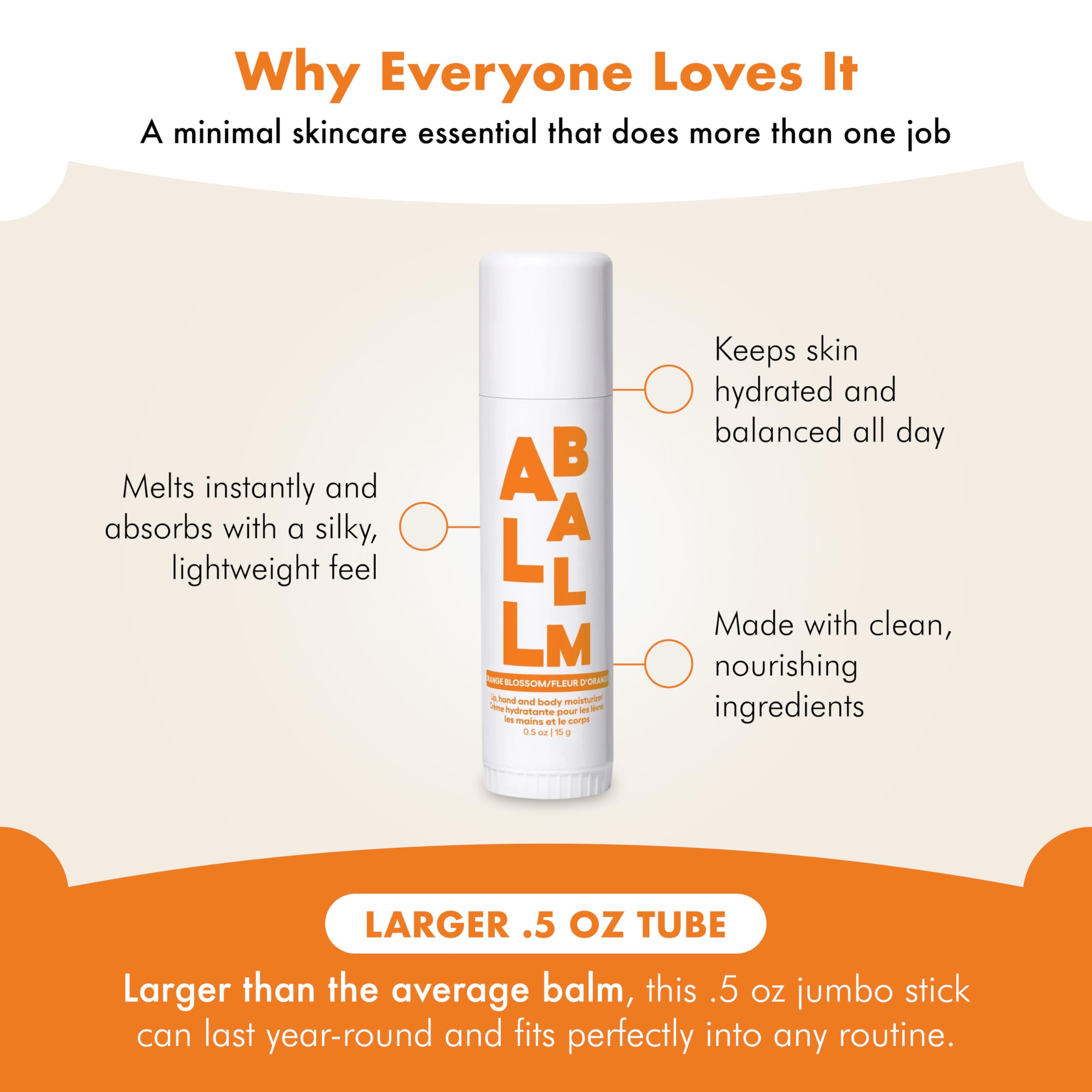 Zizia Botanicals Orange Blossom Neroli Multi Balm Stick – Hydrating Lip, Hand & Body Moisturizer 0.5 oz