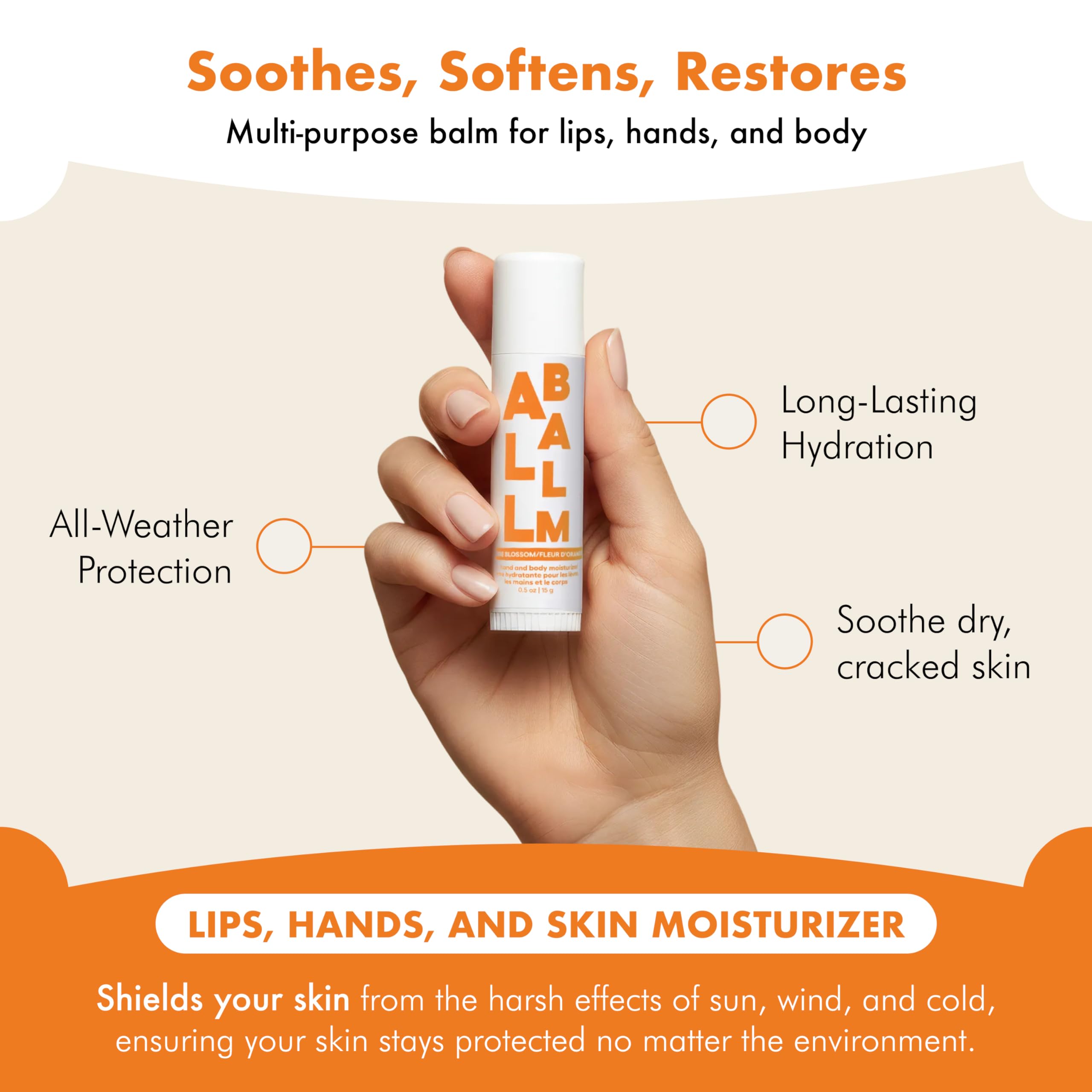 Zizia Botanicals Orange Blossom Neroli Multi Balm Stick – Hydrating Lip, Hand & Body Moisturizer 0.5 oz