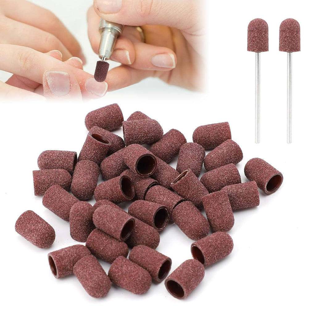 ZJchao 50pcs 180-Grit Sanding Bands for Nail Drill — 2 Shafts & Nail Drill Accessories