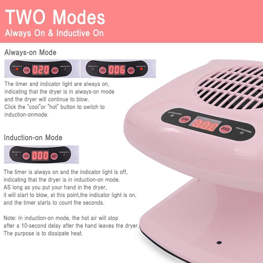 ZJchao Air Nail Dryer 300W - 2-in-1 Induction Cold/Hot Air for Home & Salon