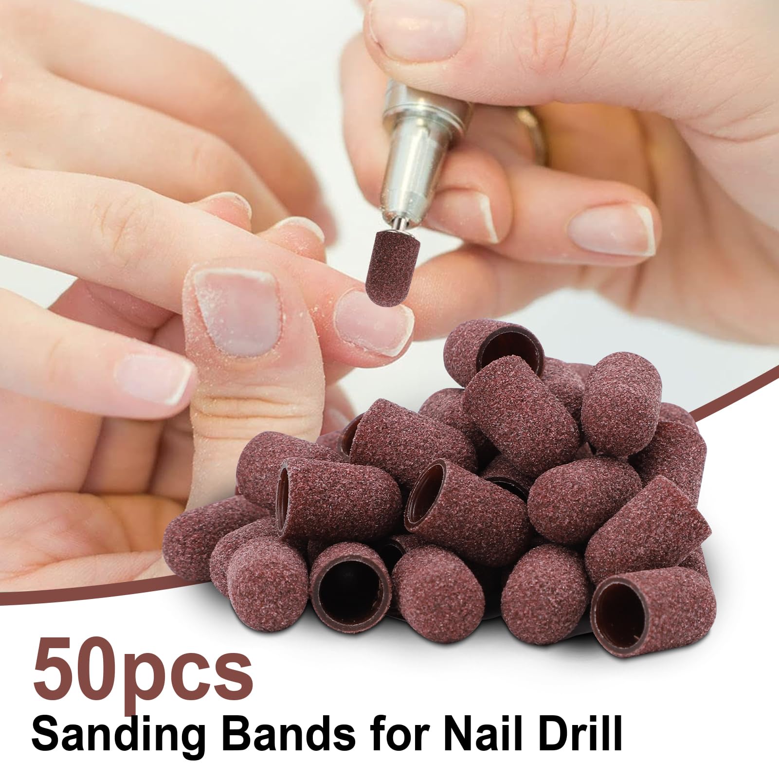 ZJchao 50pcs 180-Grit Sanding Bands for Nail Drill — 2 Shafts & Nail Drill Accessories