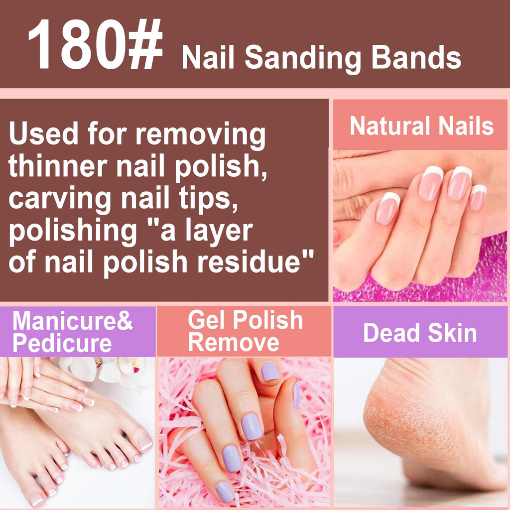 ZJchao 50pcs 180-Grit Sanding Bands for Nail Drill — 2 Shafts & Nail Drill Accessories