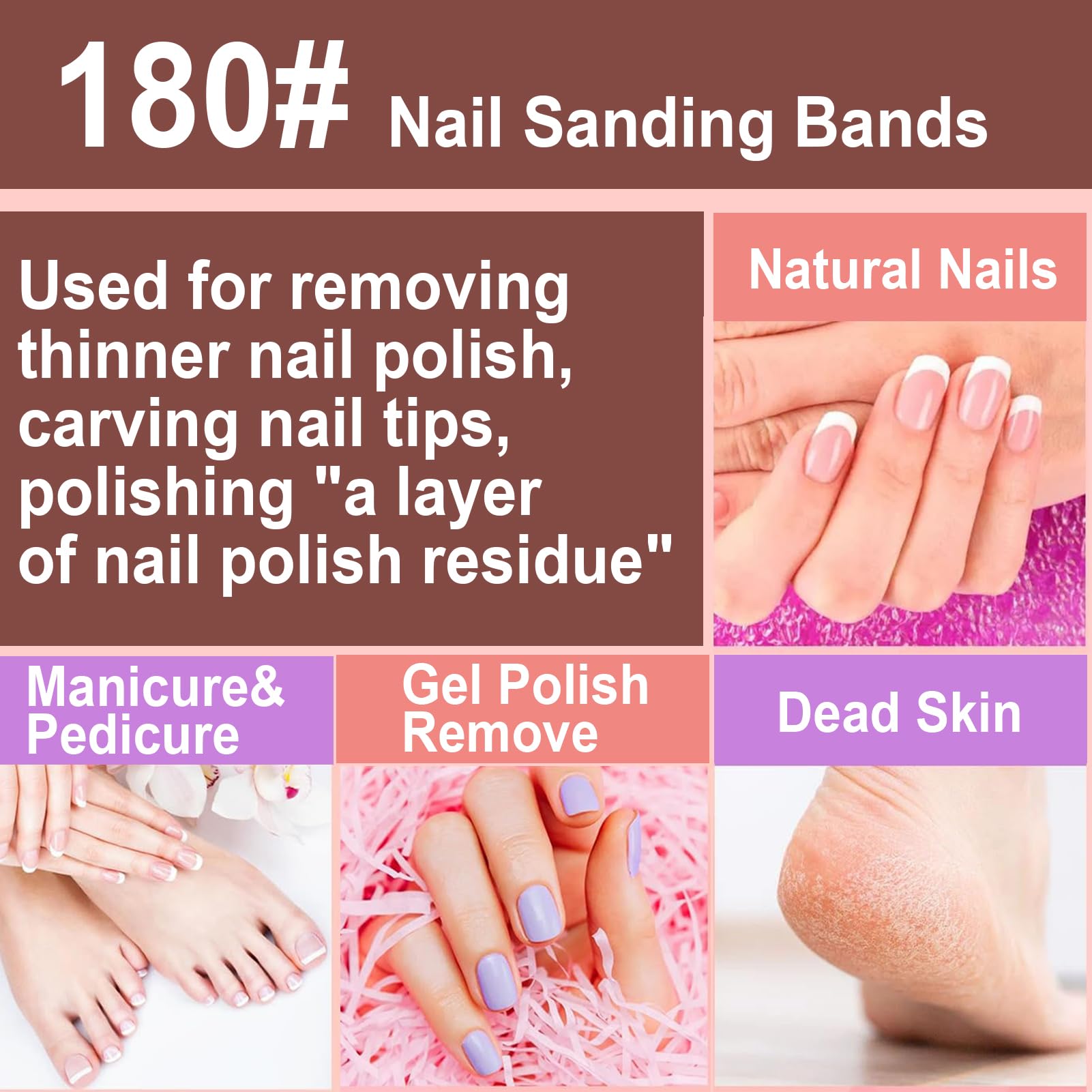 ZJchao 50pcs 180-Grit Sanding Bands for Nail Drill — 2 Shafts & Nail Drill Accessories