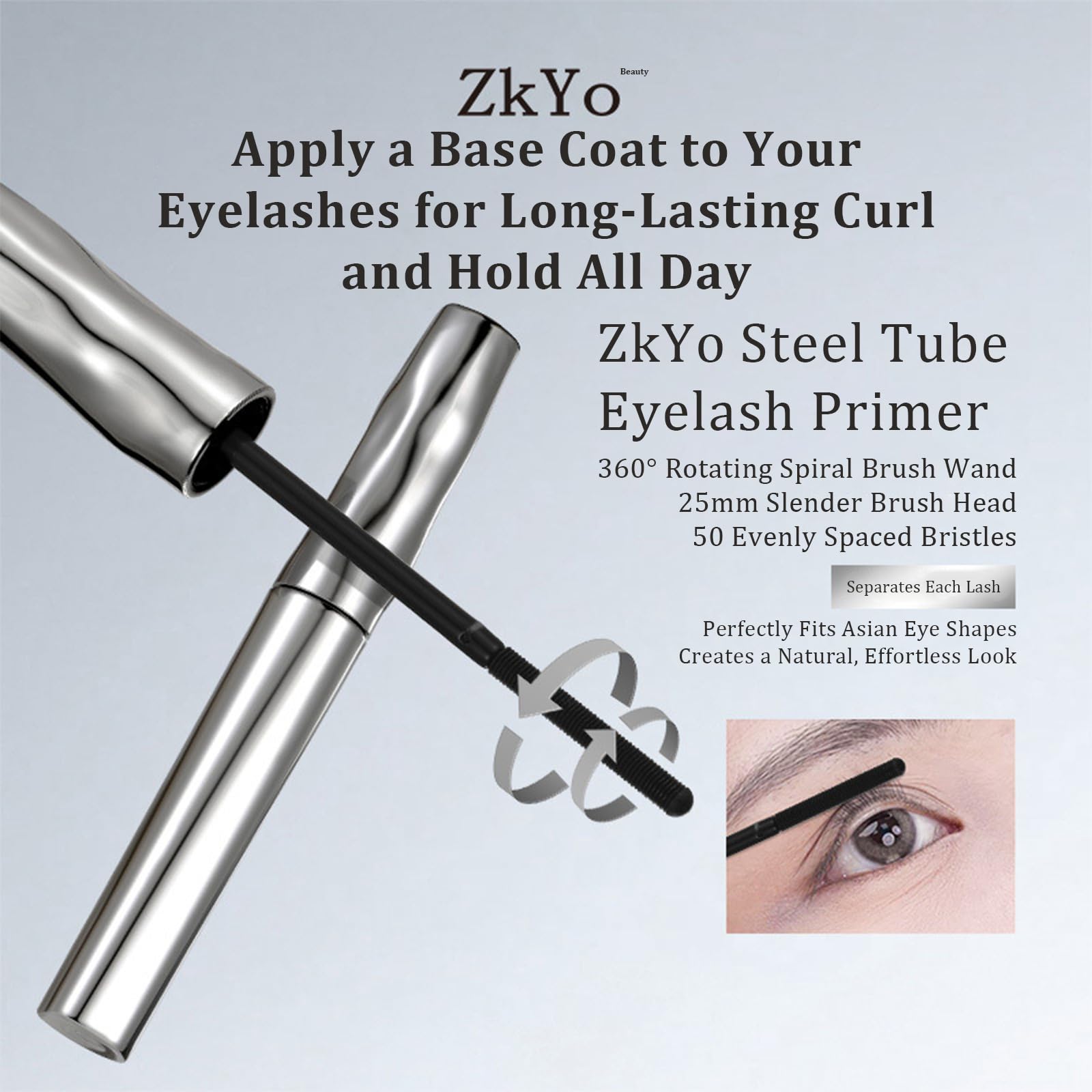 ZkYo Steel Tube Eyelash Primer – Waterproof Base Coat for Voluminous, Long-Lasting Lashes