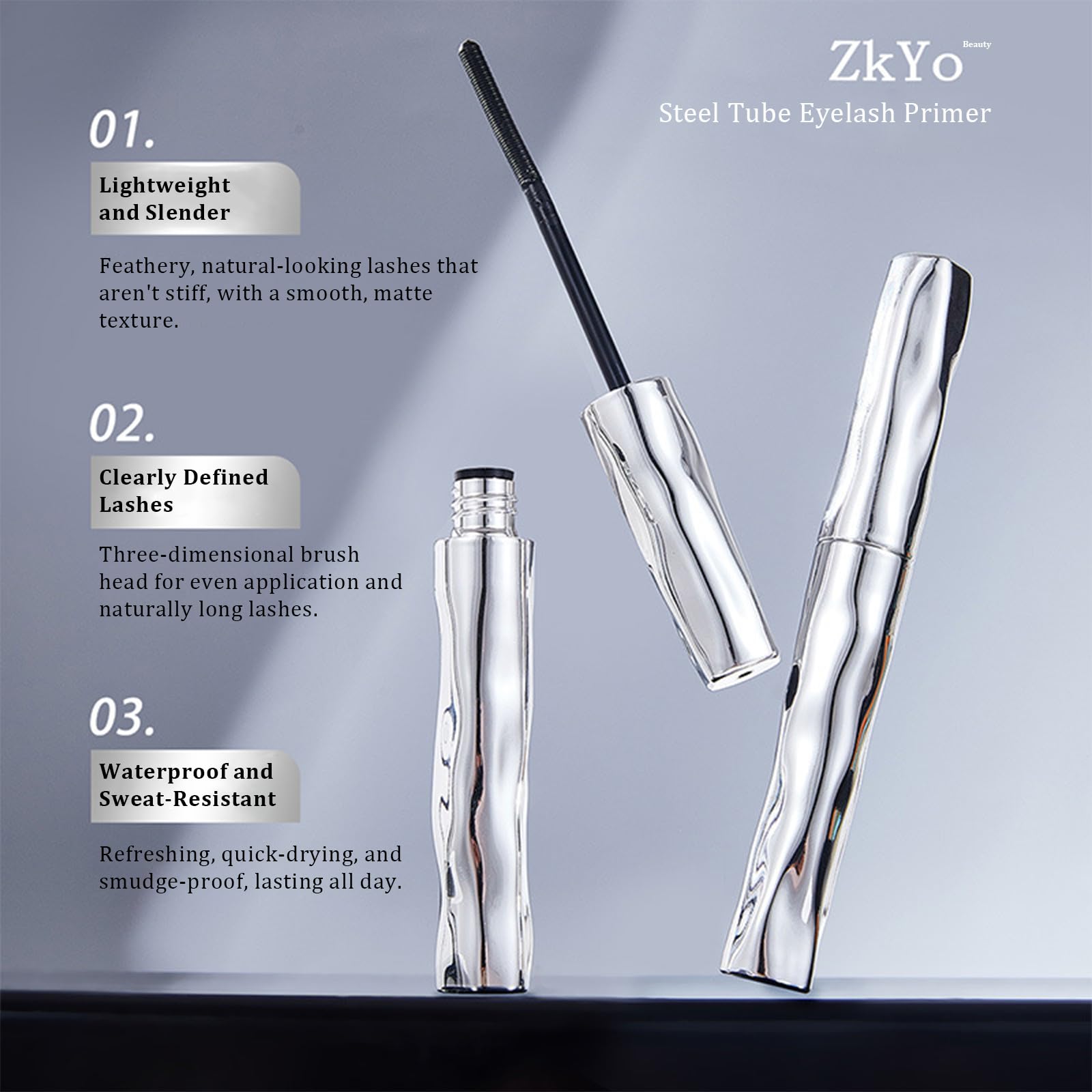 ZkYo Steel Tube Eyelash Primer – Waterproof Base Coat for Voluminous, Long-Lasting Lashes