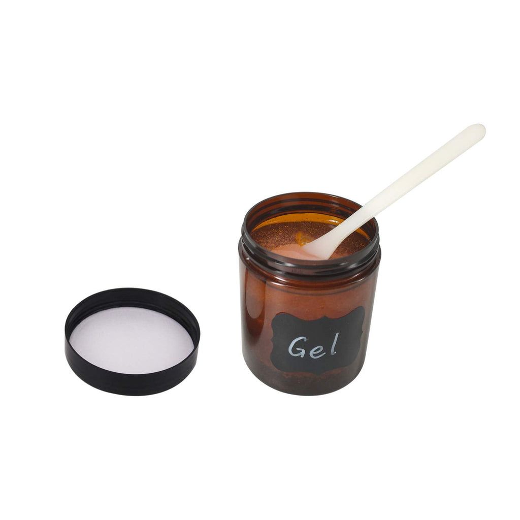zmybcpack 12 Pack 8 oz Amber PET Jars with Black Lids, 6 Spatulas, Pen & Labels