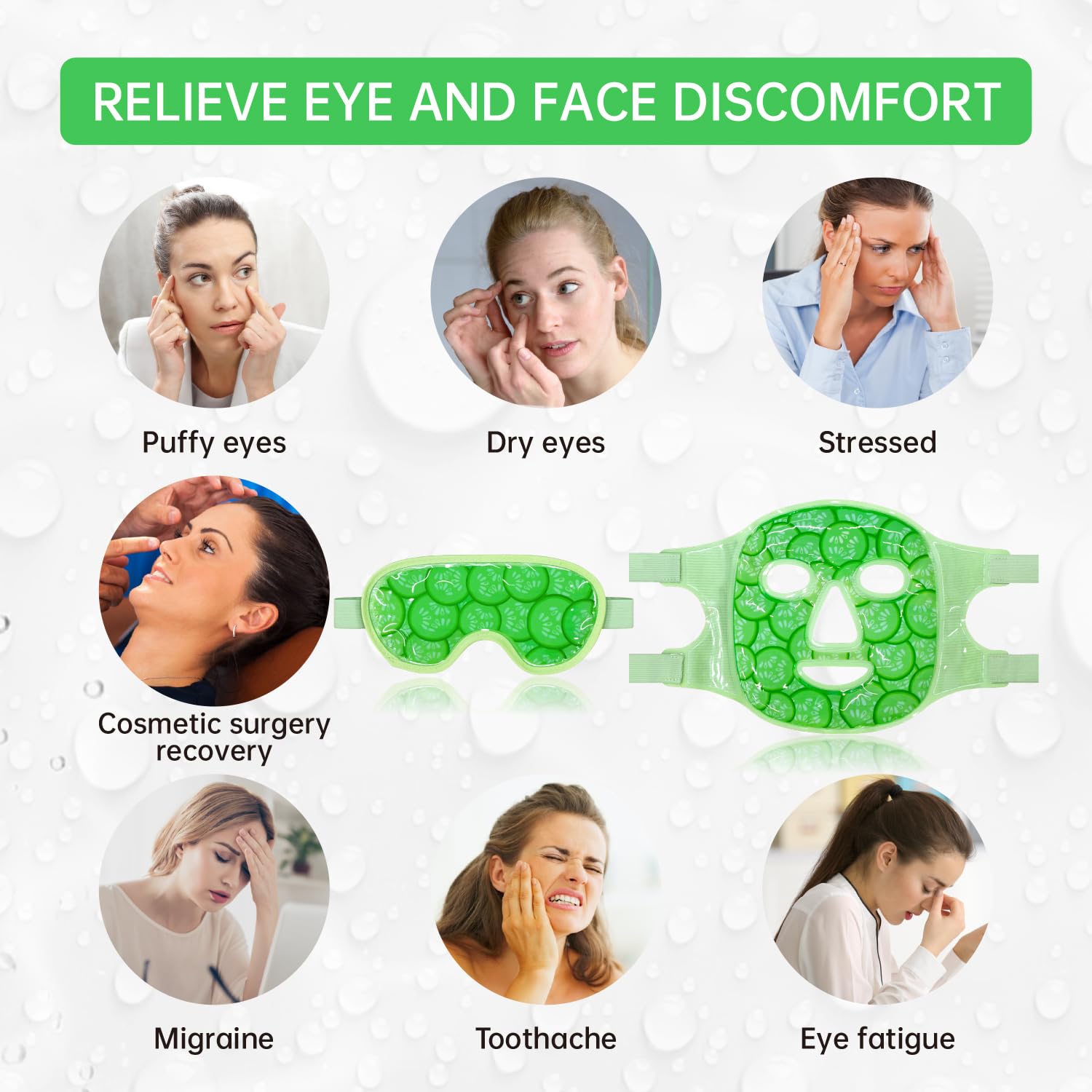 ZNOCUETOD Face Eye Mask Ice Pack – Cucumber Green for Puffiness & Dark Circles