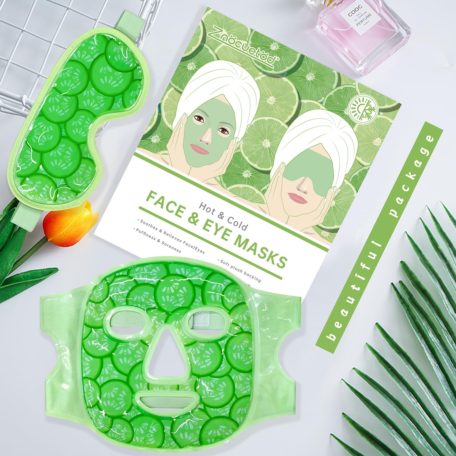 ZNOCUETOD Face Eye Mask Ice Pack – Cucumber Green for Puffiness & Dark Circles