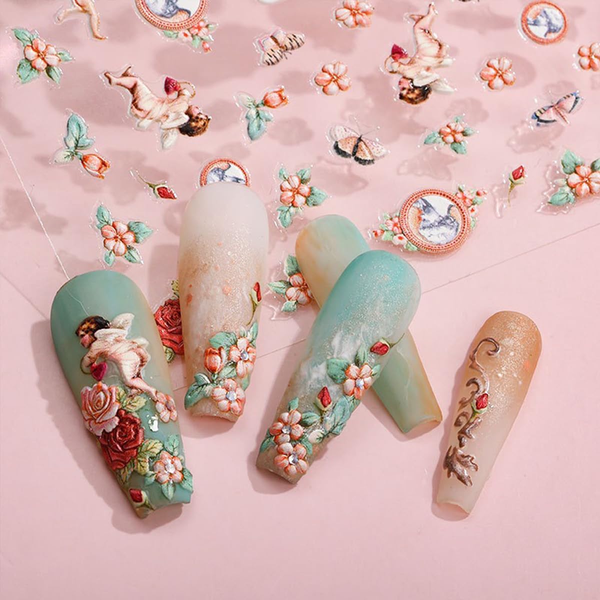 Zoance Embossed Angel Nail Stickers – 5D Stereoscopic Nail Art Decals