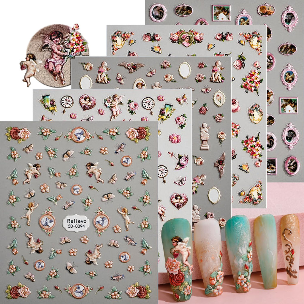 Zoance Embossed Angel Nail Stickers – 5D Stereoscopic Nail Art Decals