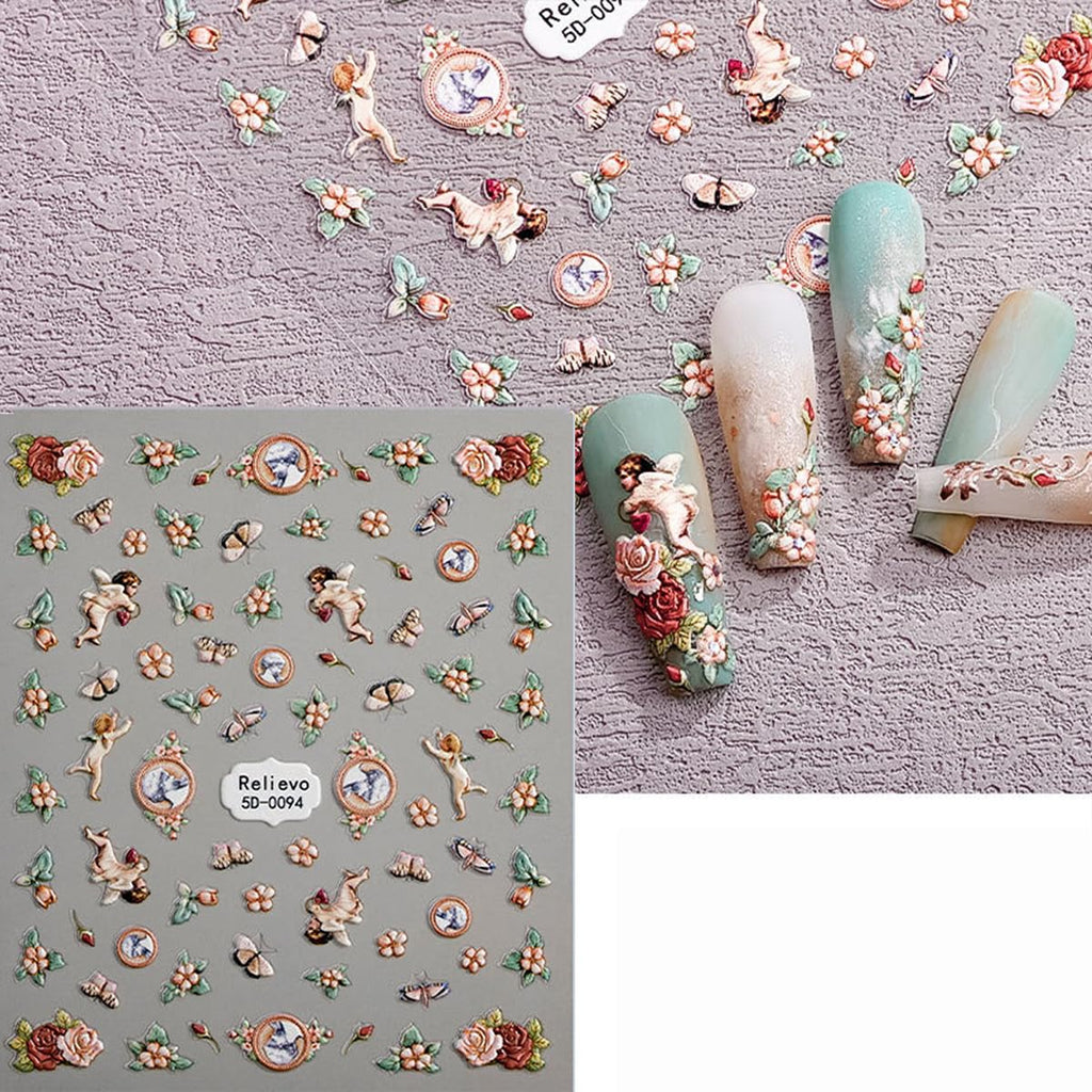 Zoance Embossed Angel Nail Stickers – 5D Stereoscopic Nail Art Decals