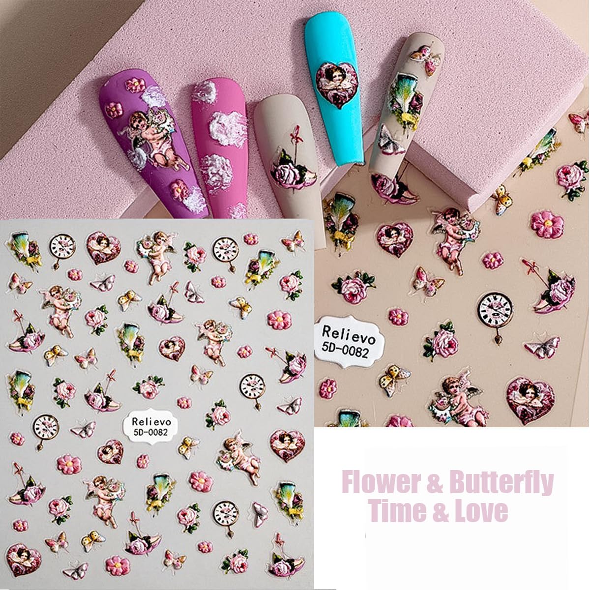 Zoance Embossed Angel Nail Stickers – 5D Stereoscopic Nail Art Decals