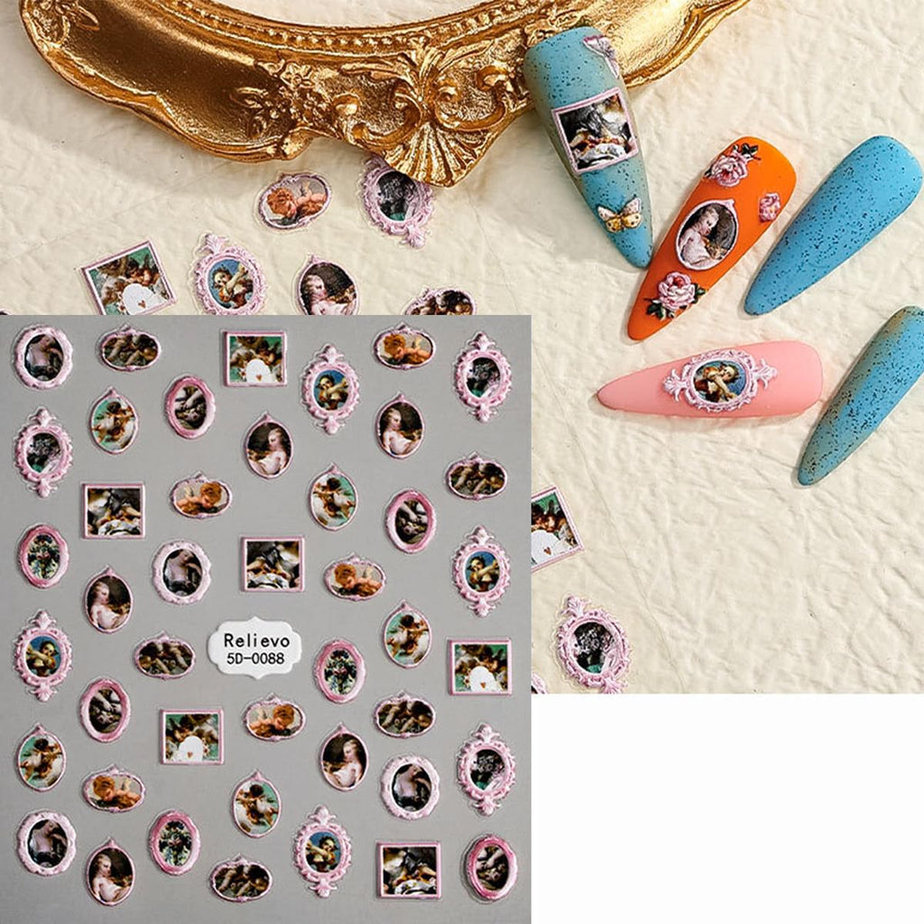 Zoance Embossed Angel Nail Stickers – 5D Stereoscopic Nail Art Decals