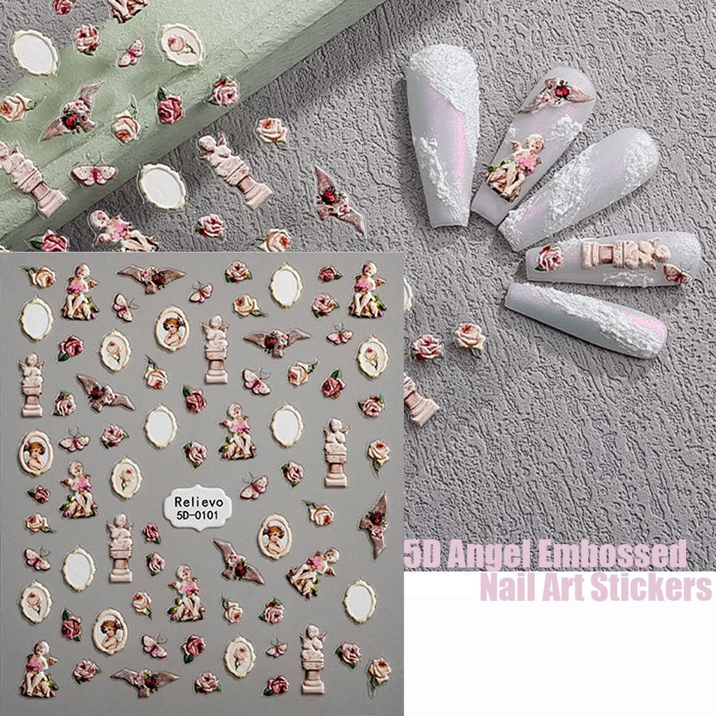 Zoance Embossed Angel Nail Stickers – 5D Stereoscopic Nail Art Decals