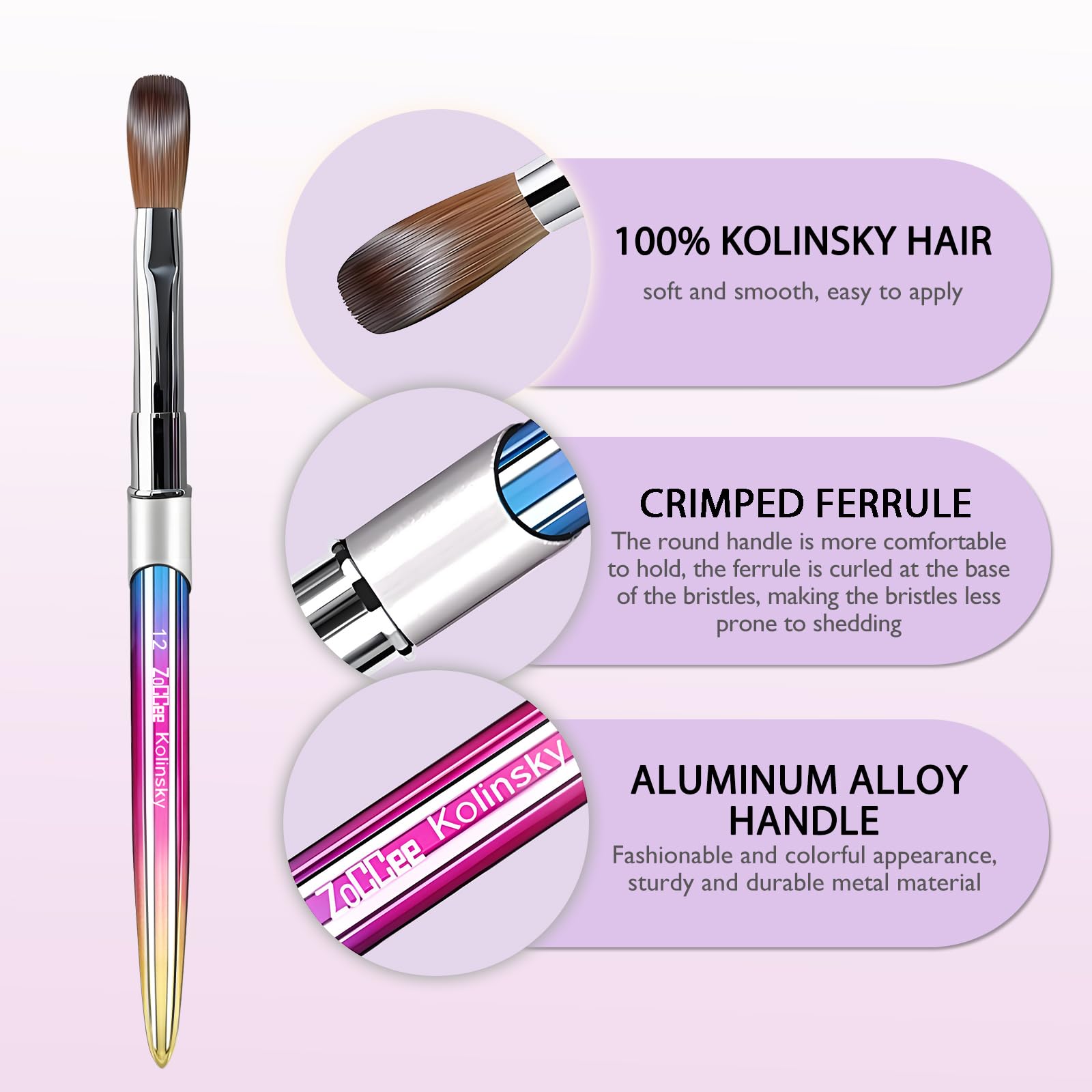 ZoCCee Acrylic Nail Brush – 100% Kolinsky Sable Hair, Salon-Grade #8