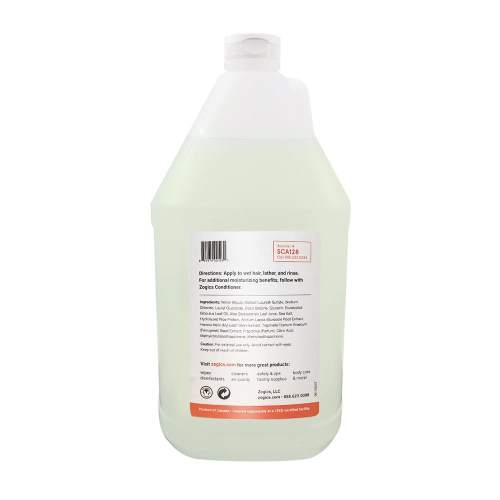 Zogics Citrus + Aloe Shampoo – 1 Gallon Refill for Gyms, Spas, and Homes