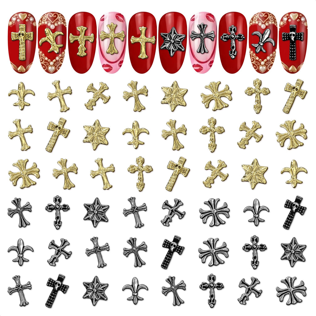 ZOKLU Silver & Gold Cross Nail Charms – 240 Pcs for Home, Salon & Holiday Manicures