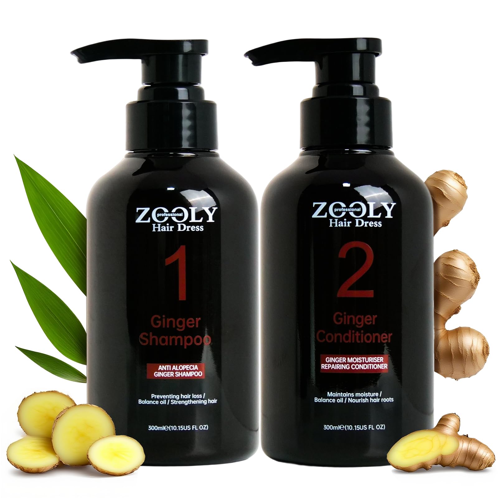 ZOOLY PROFESSIONAL Ginger Shampoo & Conditioner Set 20.3 Fl Oz – Nourishes Roots, Salon-Grade Scalp Care