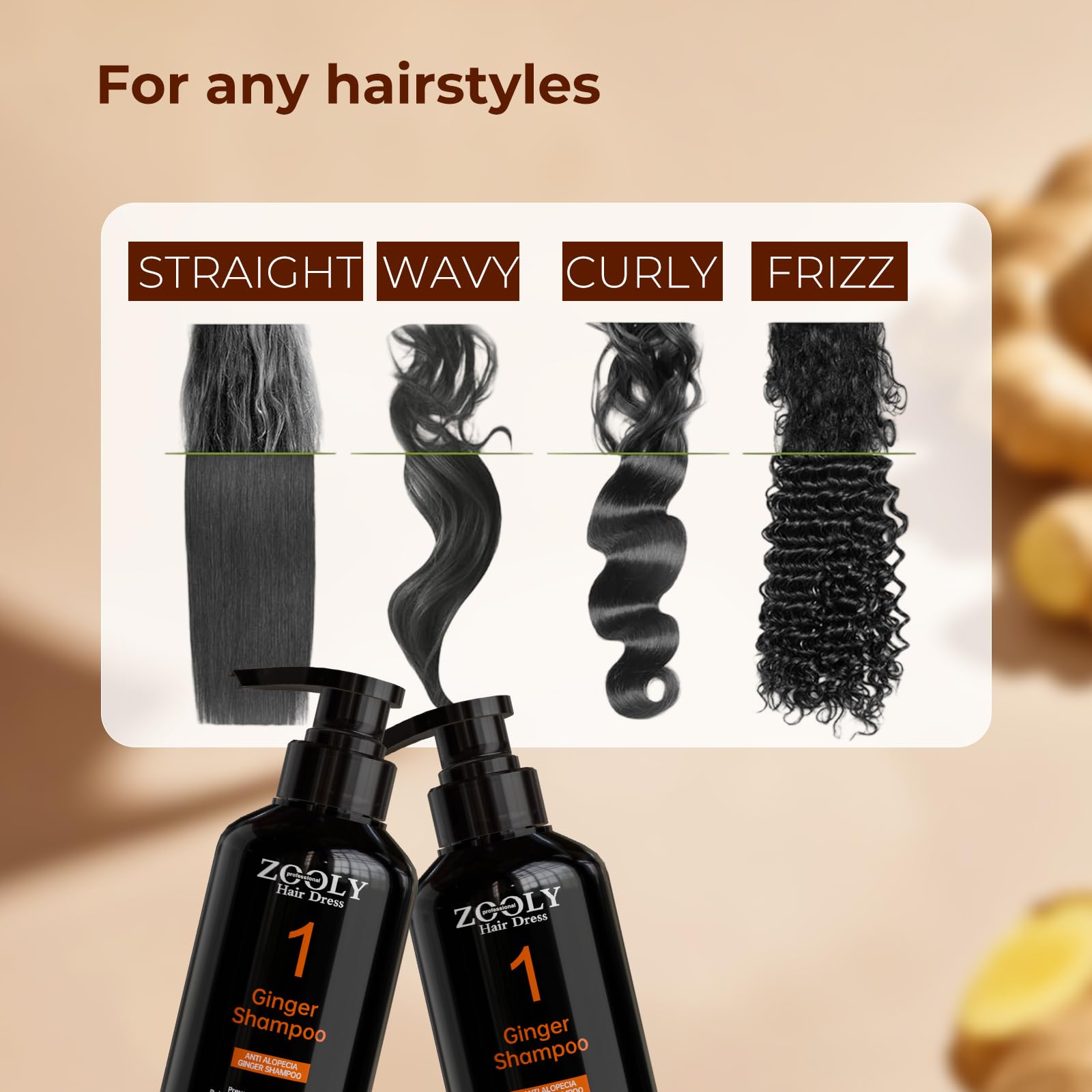 ZOOLY PROFESSIONAL Ginger Shampoo 10.15 Fl Oz (Pack of 2) – Anti-Hair-Loss & Nourishing Root Care