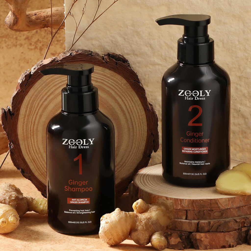 ZOOLY PROFESSIONAL Ginger Shampoo & Conditioner Set 20.3 Fl Oz – Nourishes Roots, Salon-Grade Scalp Care