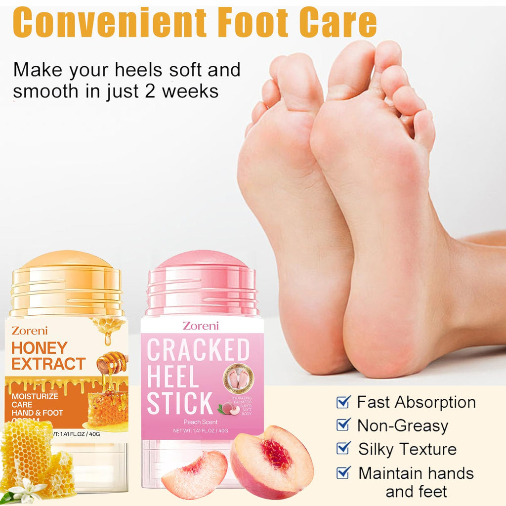 Zoreni 2-Piece Hydrating Foot Cream & Cracked Heel Stick – Dry Feet for Women & Men