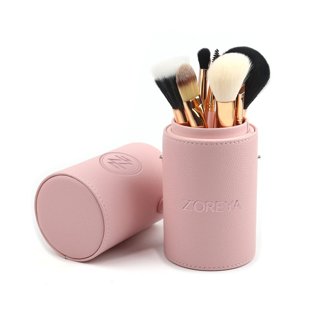 Z'OREYA 12-Piece Pink Makeup Brush Set – Travel Case, Vegan Synthetic Brushes
