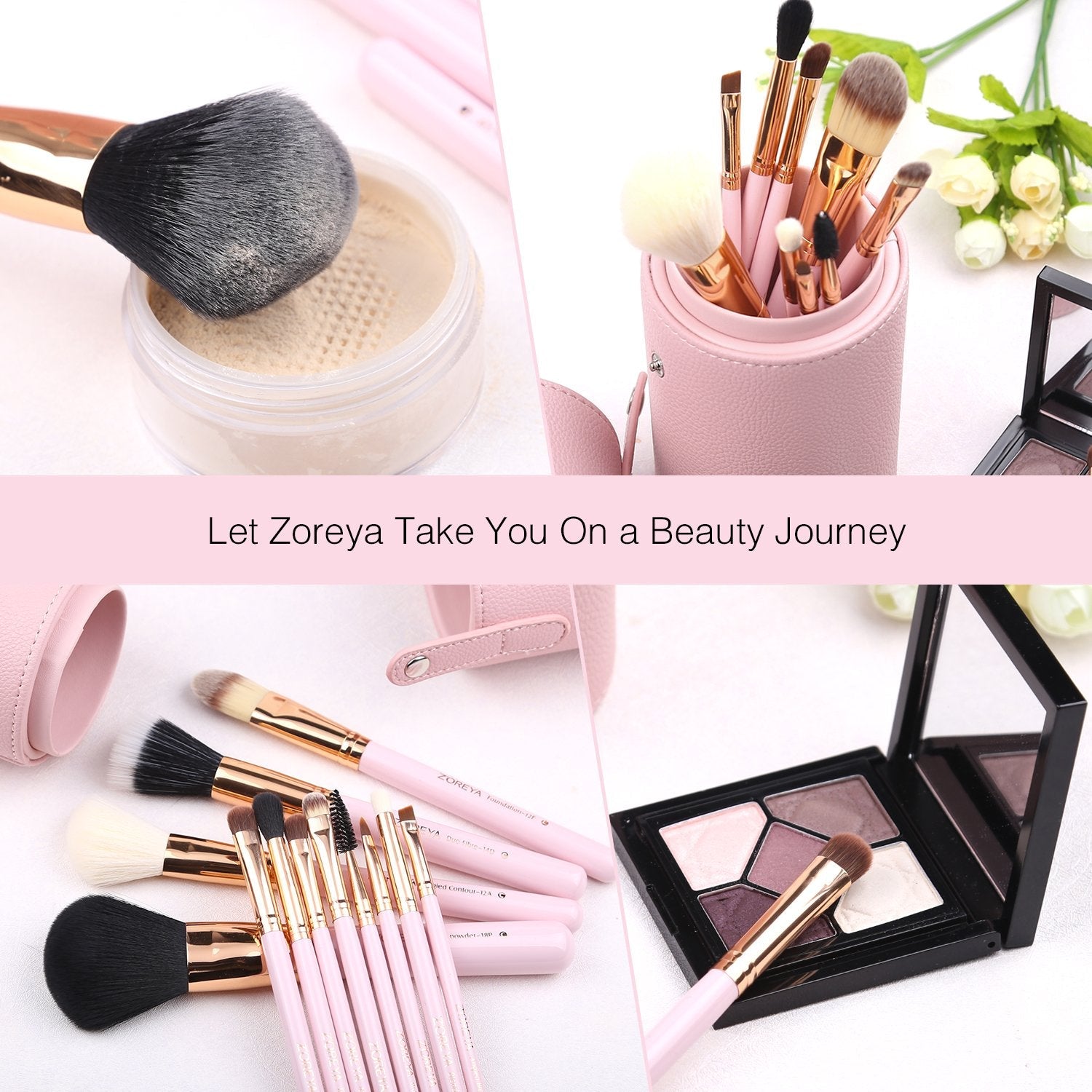 Z'OREYA 12-Piece Pink Makeup Brush Set – Travel Case, Vegan Synthetic Brushes