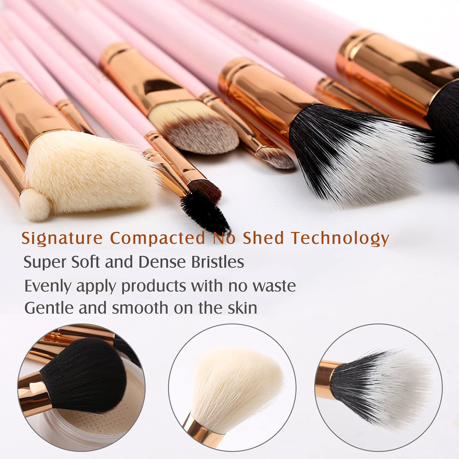 Z'OREYA 12-Piece Pink Makeup Brush Set – Travel Case, Vegan Synthetic Brushes
