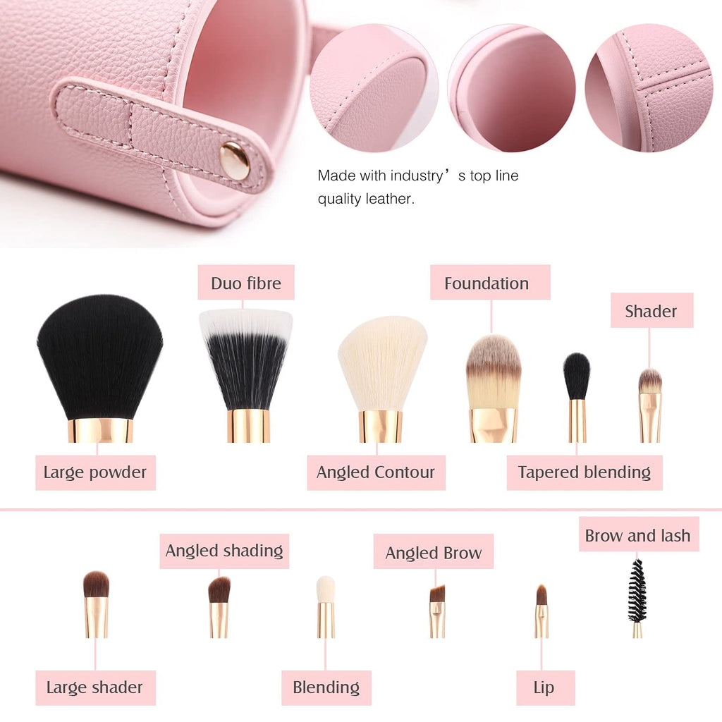 Z'OREYA 12-Piece Pink Makeup Brush Set – Travel Case, Vegan Synthetic Brushes